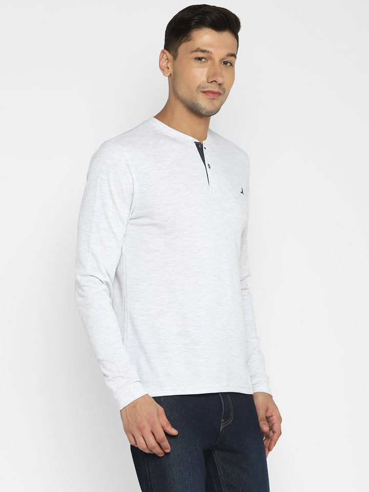 Men's Henley Full Sleeves T-Shirt - Ecru Melange