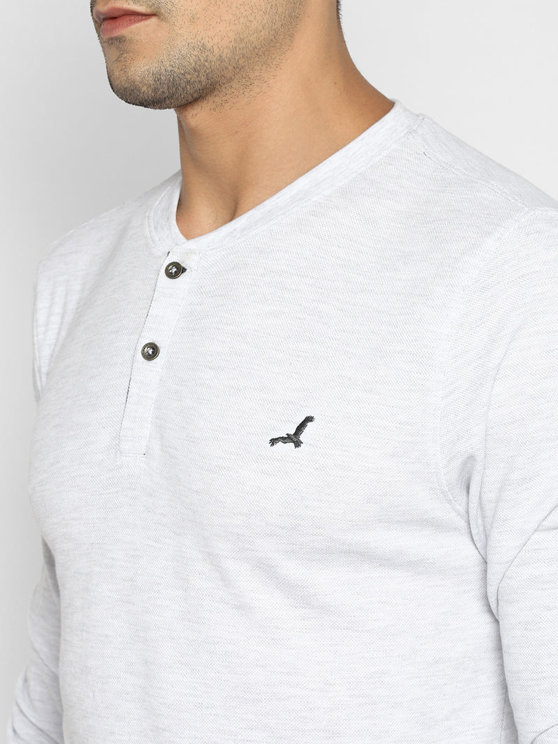 Men's Henley Full Sleeves T-Shirt - Ecru Melange
