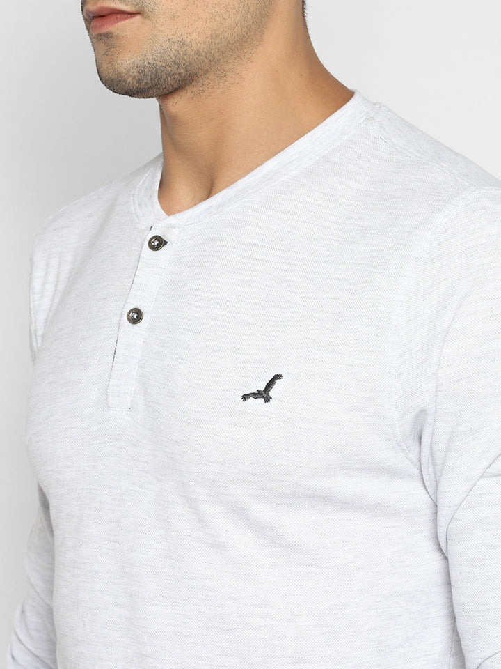 Men's Henley Full Sleeves T-Shirt - Ecru Melange