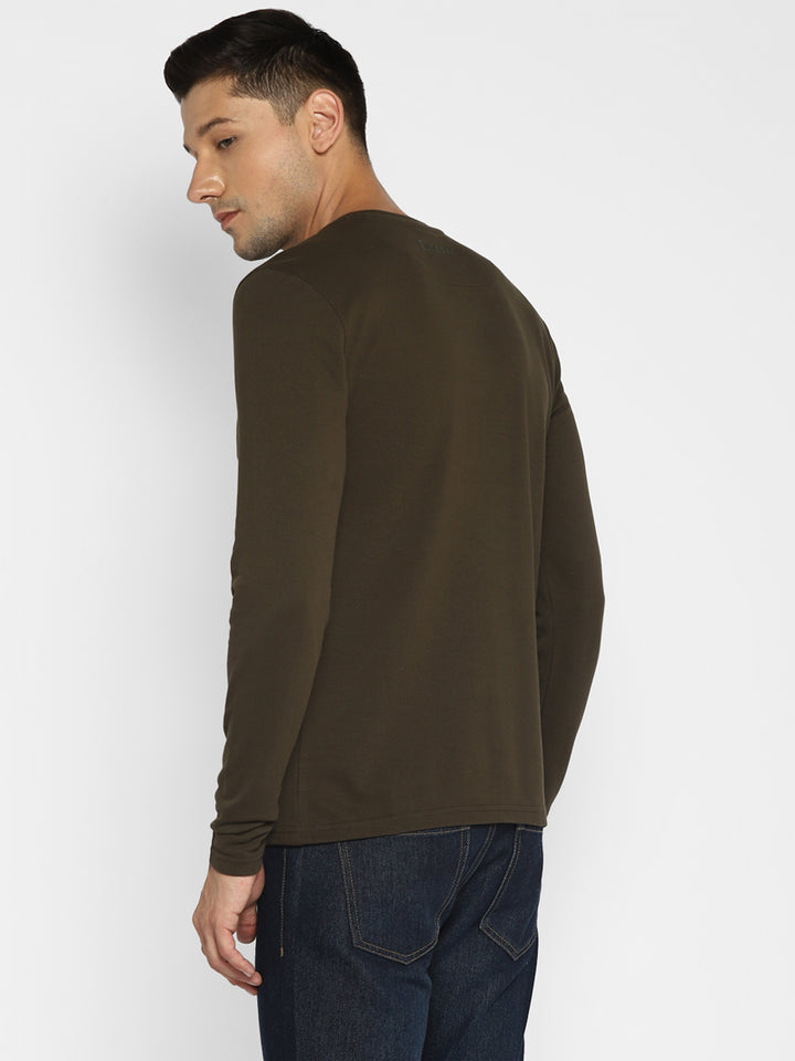 Men's Henley Full Sleeves T-Shirt - Dark Olive