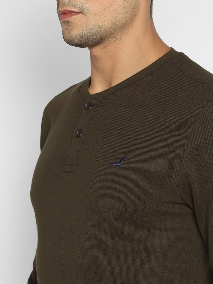 Men's Henley Full Sleeves T-Shirt - Dark Olive