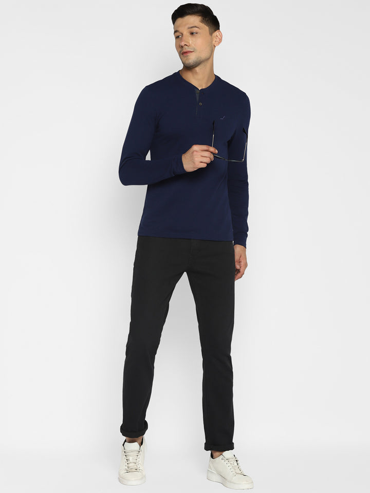 Men's Henley Full Sleeves T-Shirt - Navy Blue