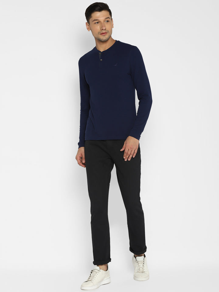 Men's Henley Full Sleeves T-Shirt - Navy Blue