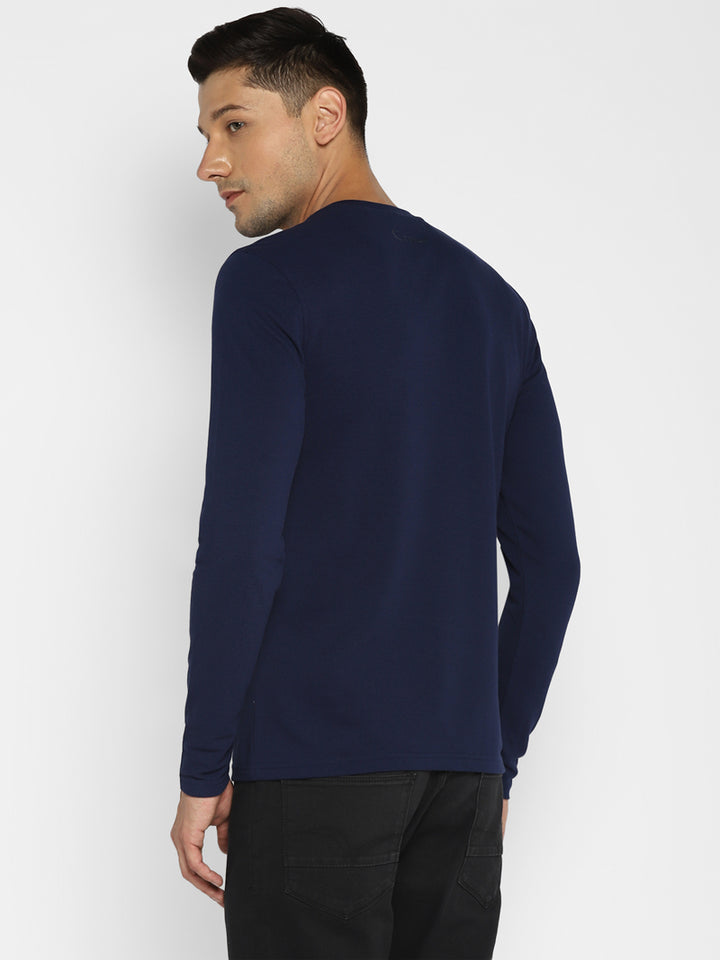 Men's Henley Full Sleeves T-Shirt - Navy Blue