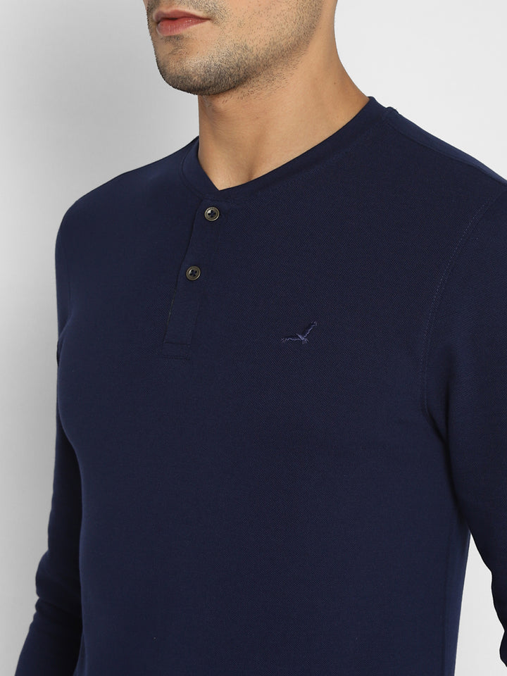Men's Henley Full Sleeves T-Shirt - Navy Blue