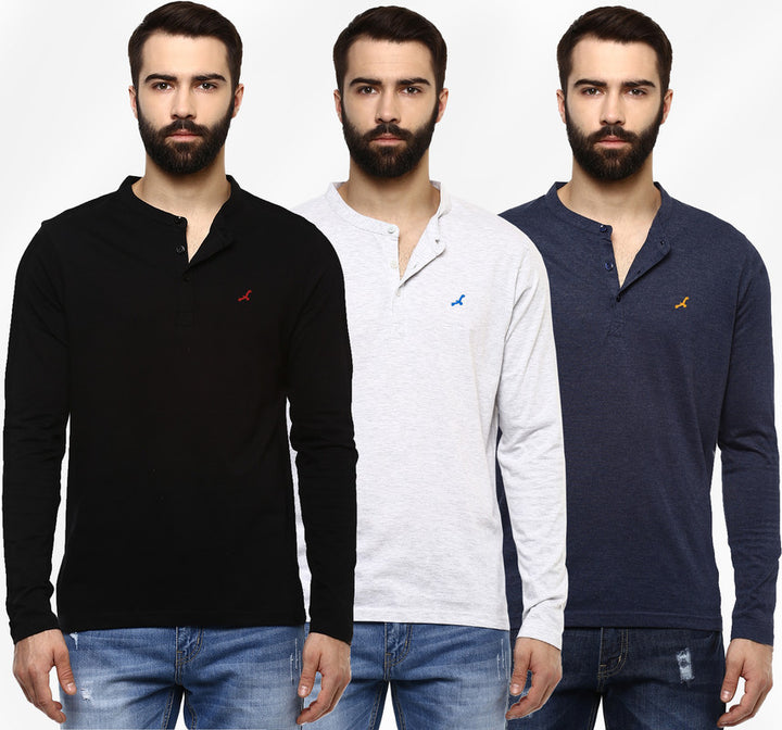 Full Sleeves Henley T-Shirt Combo Pack of 3 For Men