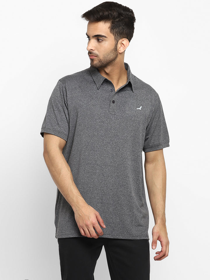 Men's Half Sleeves Sports Strech Polo T-Shirt - Charcoal Melange