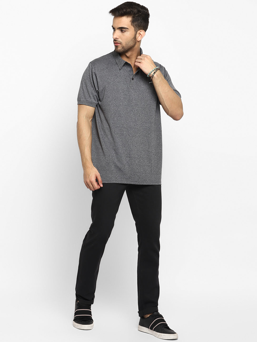 Men's Half Sleeves Sports Strech Polo T-Shirt - Charcoal Melange