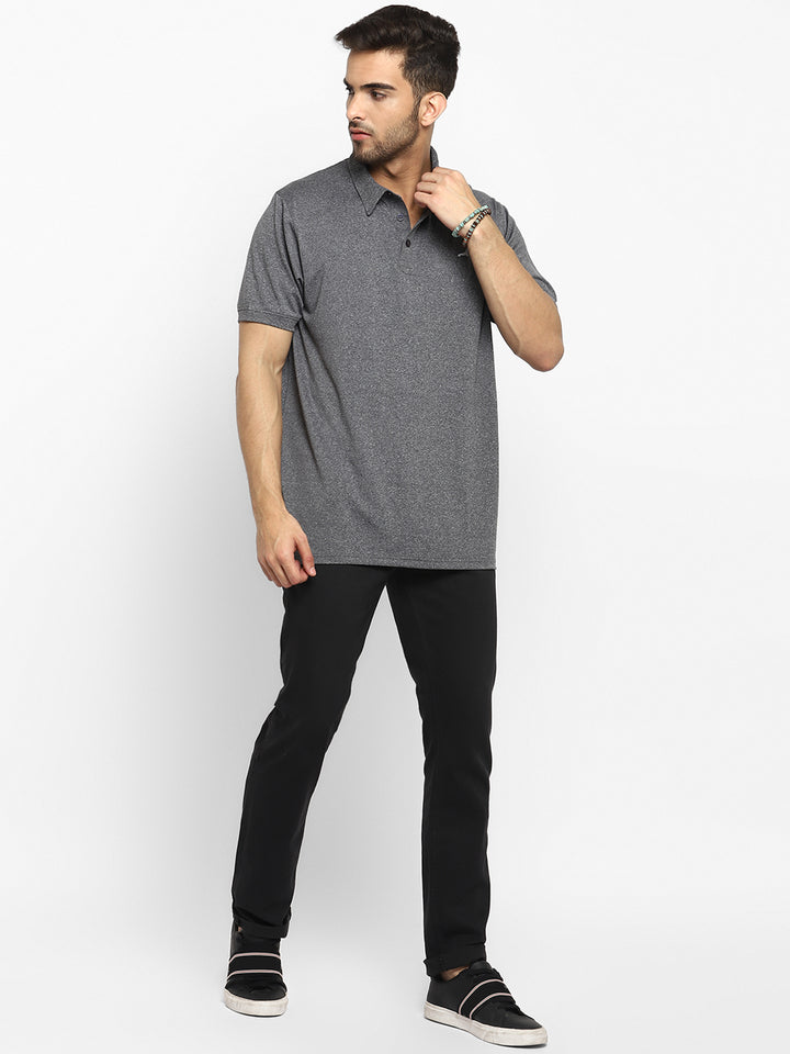 Men's Half Sleeves Sports Strech Polo T-Shirt - Charcoal Melange