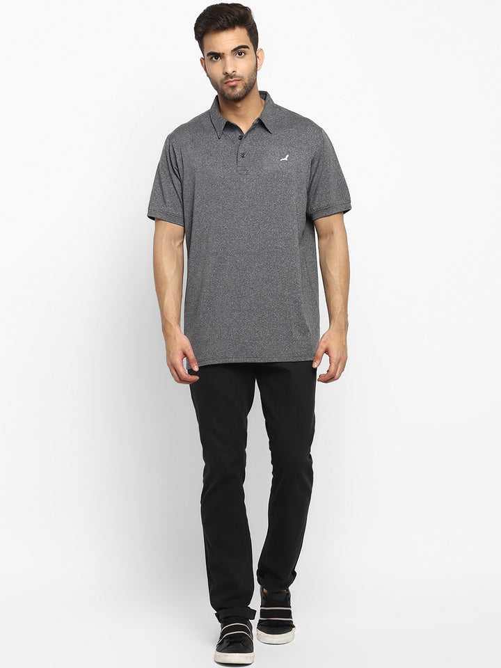 Men's Half Sleeves Sports Strech Polo T-Shirt - Charcoal Melange