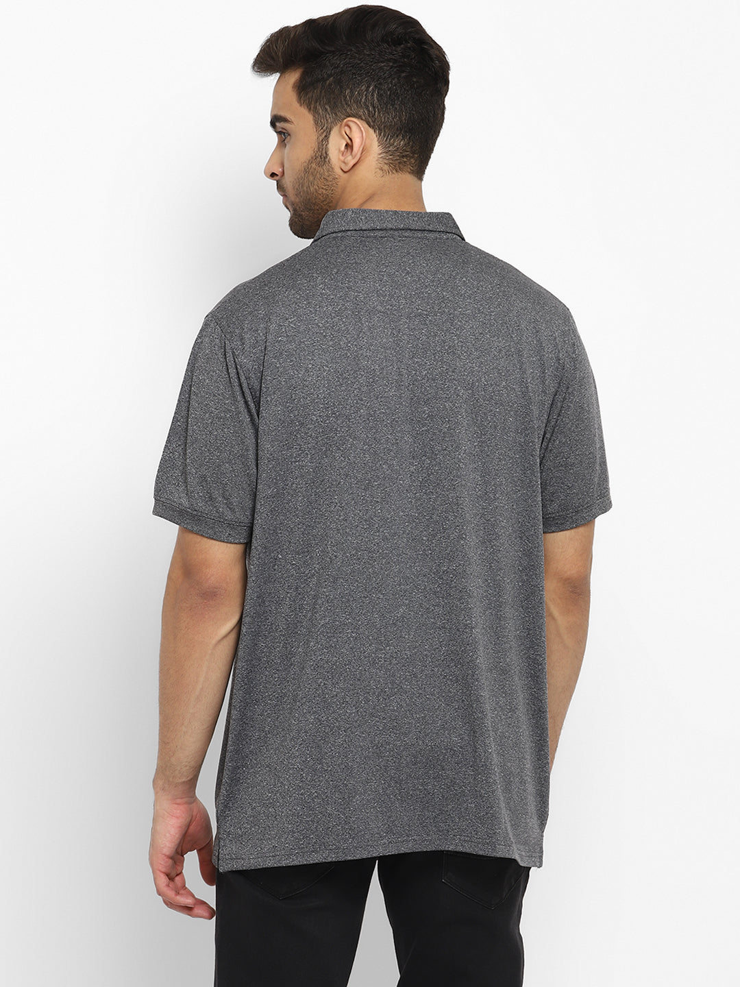 Men's Half Sleeves Sports Strech Polo T-Shirt - Charcoal Melange