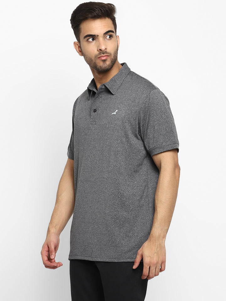 Men's Half Sleeves Sports Strech Polo T-Shirt - Charcoal Melange