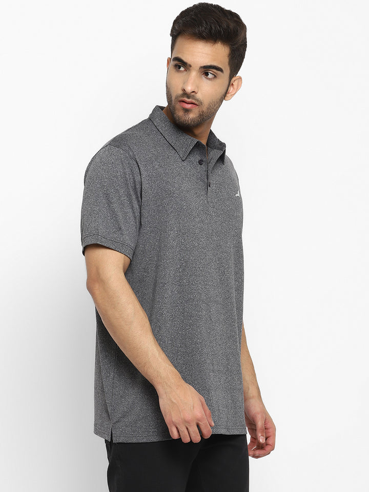 Men's Half Sleeves Sports Strech Polo T-Shirt - Charcoal Melange