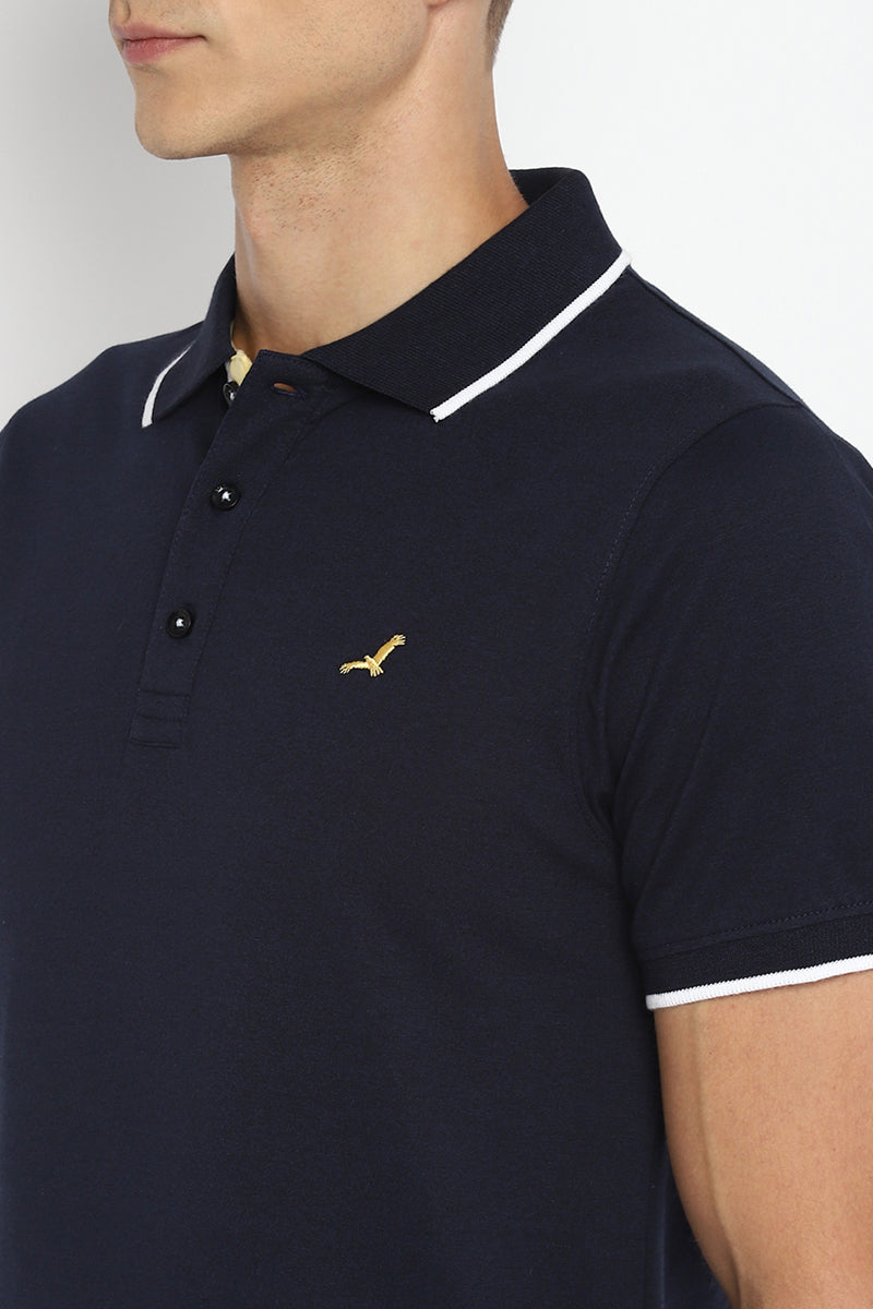 Polo Collar Half Sleeves T-Shirt for Men - Dark Navy