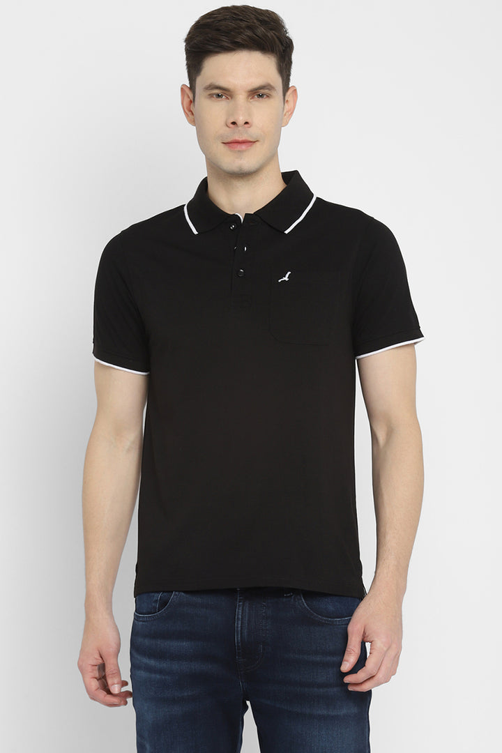 Polo Collar Half Sleeves T-Shirt for Men - Black