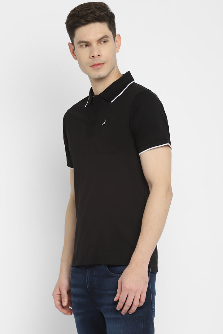 Polo Collar Half Sleeves T-Shirt for Men - Black