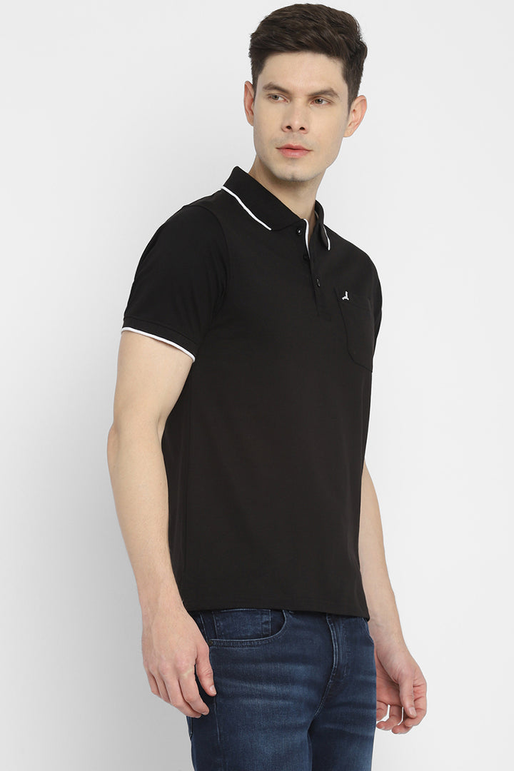 Polo Collar Half Sleeves T-Shirt for Men - Black