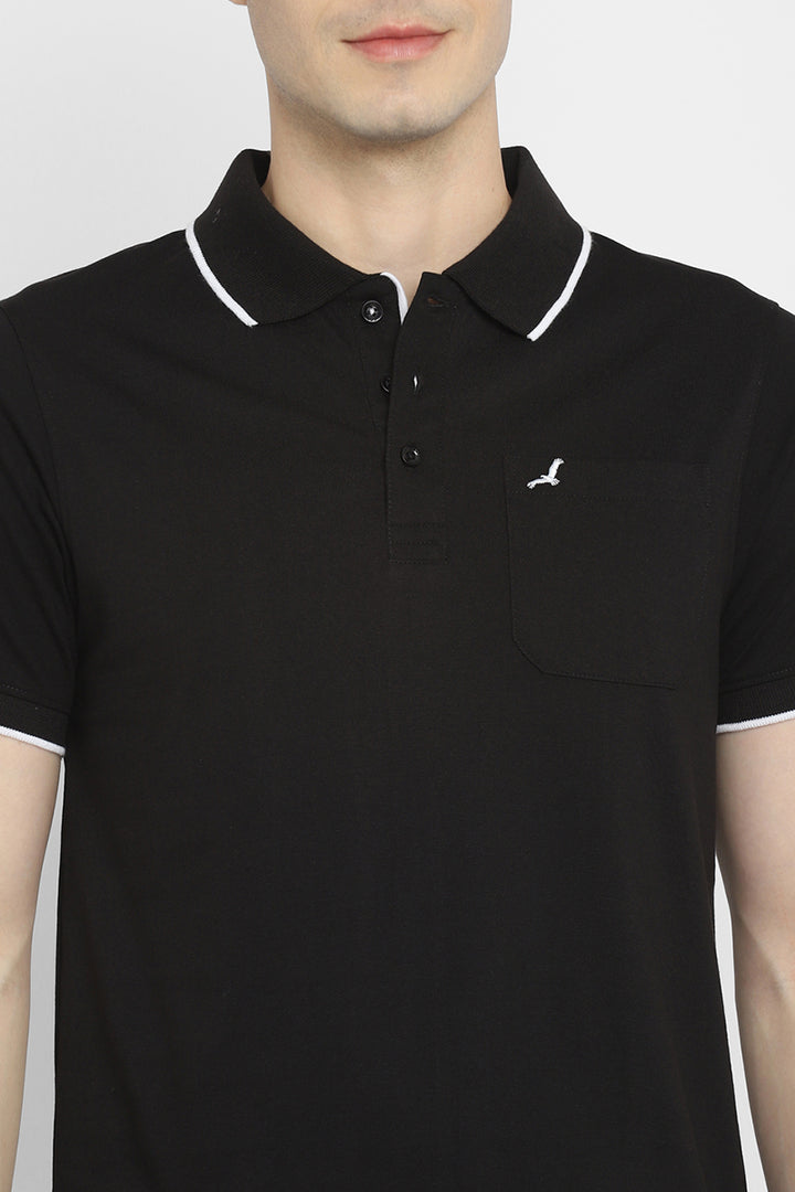 Polo Collar Half Sleeves T-Shirt for Men - Black