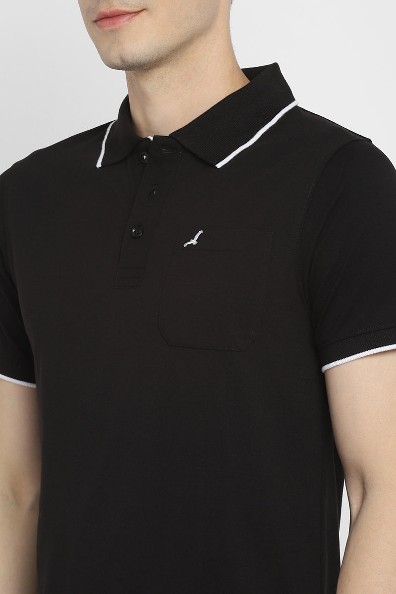 Polo Collar Half Sleeves T-Shirt for Men - Black