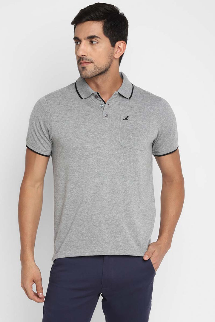 Polo Collar Half Sleeves T-Shirt for Men - Grey Melange
