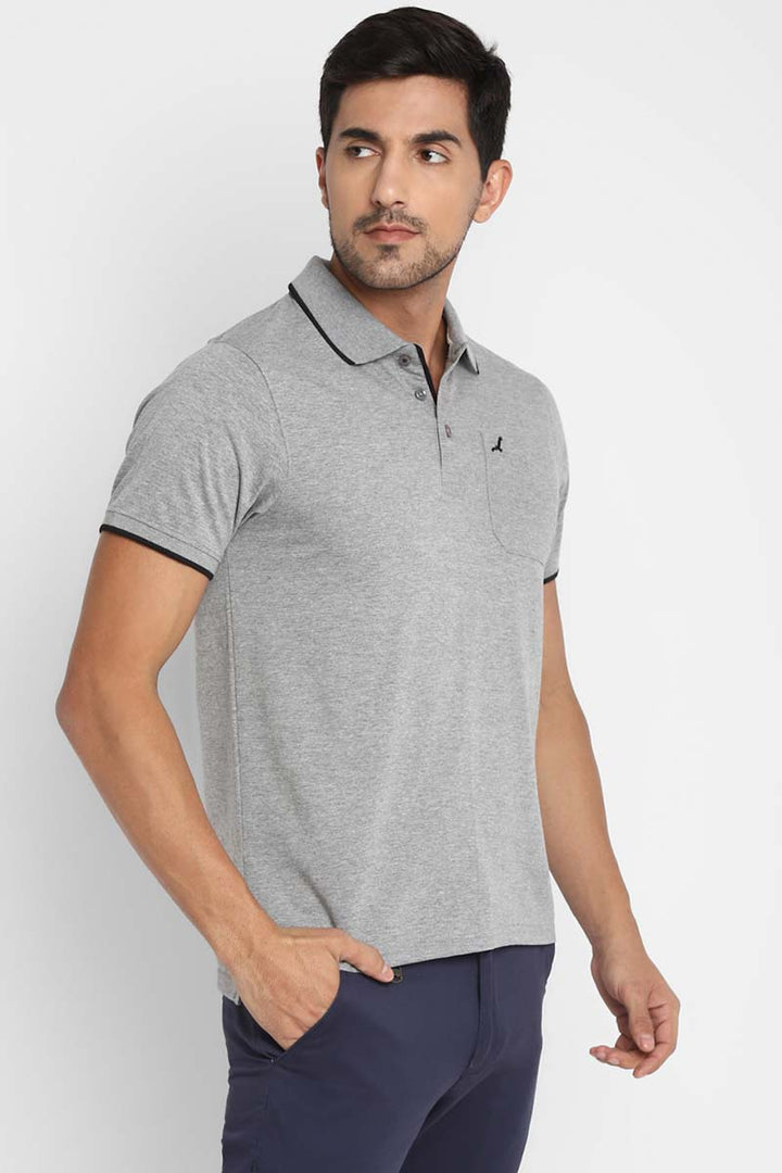 Polo Collar Half Sleeves T-Shirt for Men - Grey Melange