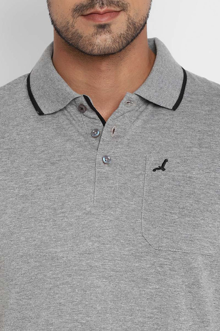 Polo Collar Half Sleeves T-Shirt for Men - Grey Melange