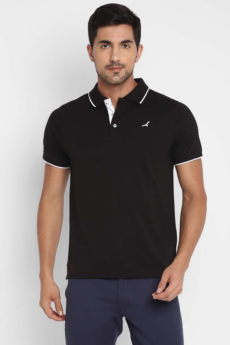 Polo Collar Half Sleeves T-Shirt for Men - Black
