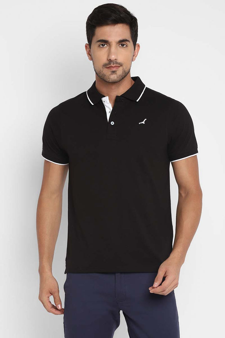 Polo Collar Half Sleeves T-Shirt for Men - Black