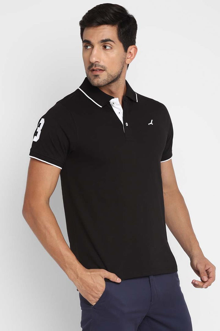 Polo Collar Half Sleeves T-Shirt for Men - Black