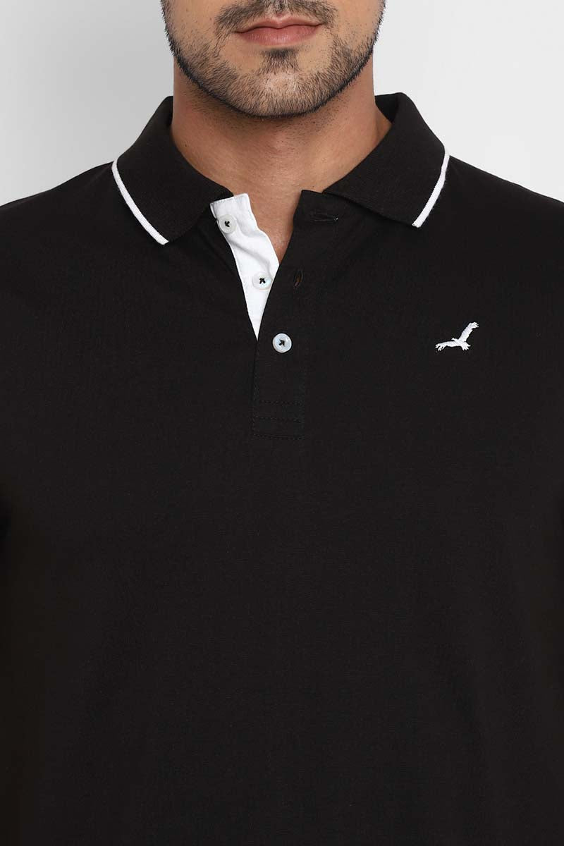 Polo Collar Half Sleeves T-Shirt for Men - Black