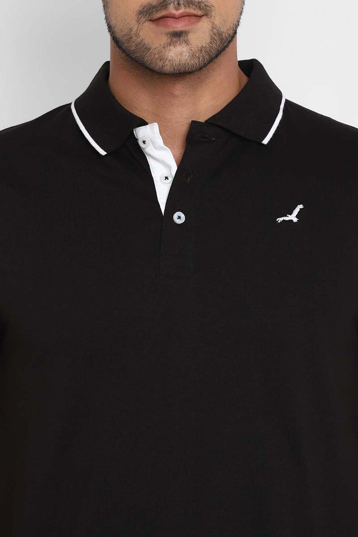 Polo Collar Half Sleeves T-Shirt for Men - Black