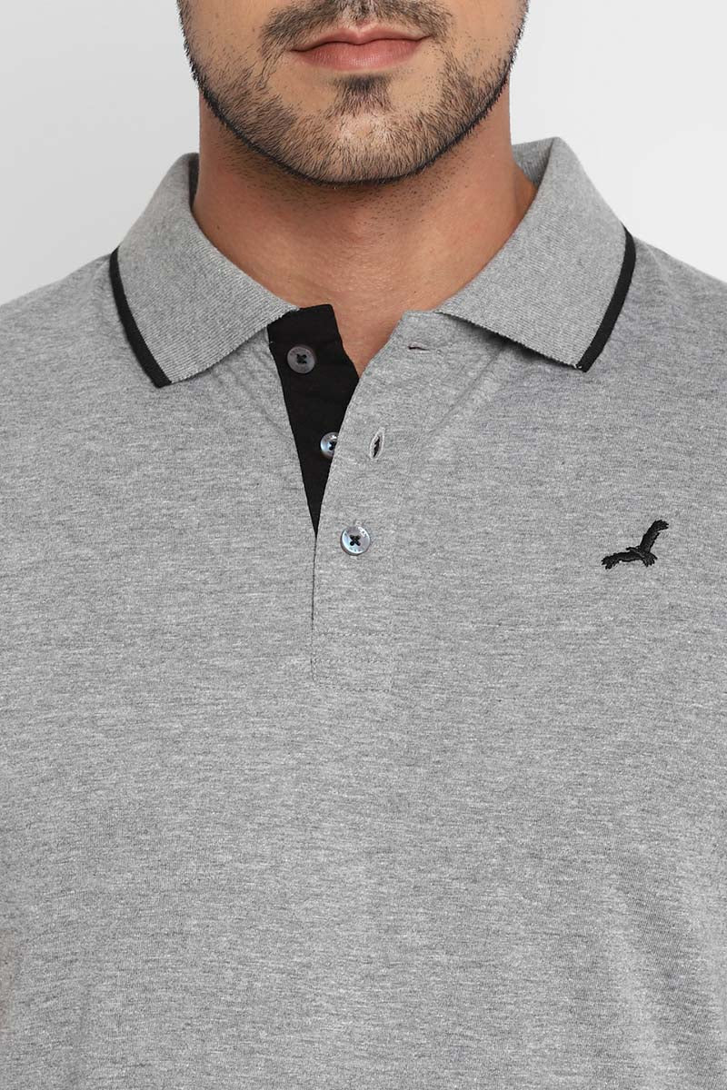 Polo Collar Half Sleeves T-Shirt for Men - Grey Melange