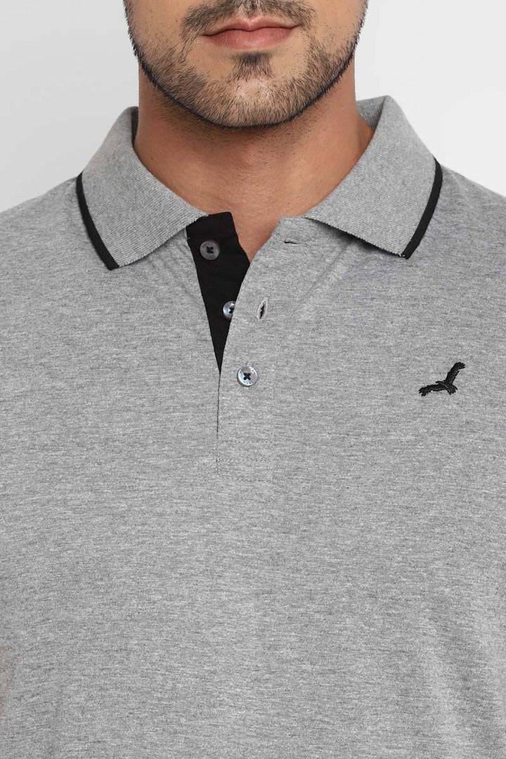 Polo Collar Half Sleeves T-Shirt for Men - Grey Melange