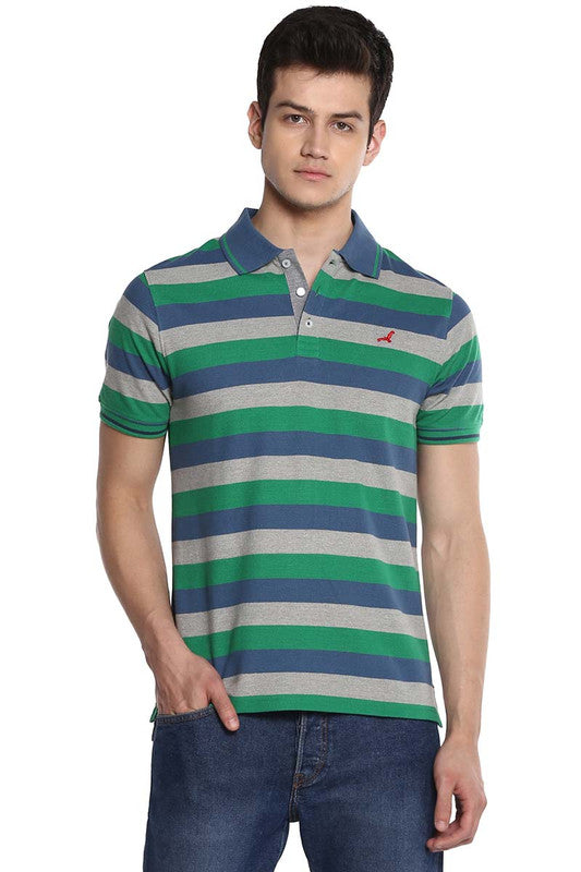 Men's Polo Collar Half Sleeves Striped T-Shirt