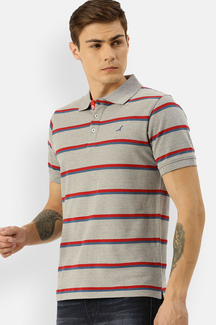 Men's Yarn Dyed Striped Polo Collar T-Shirt - AC702