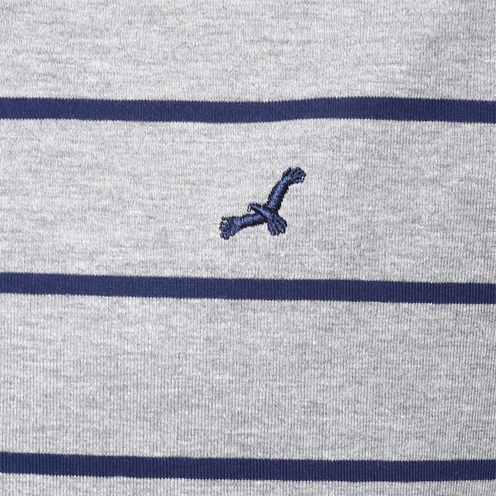 Men's Polo Collar Striped T-Shirt - Grey Melange & Navy Blue