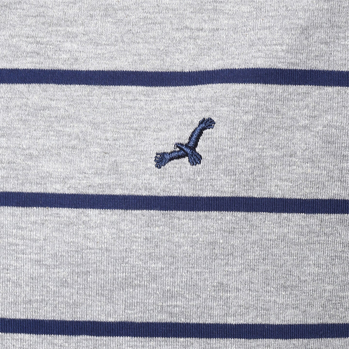 Men's Polo Collar Striped T-Shirt - Grey Melange & Navy Blue