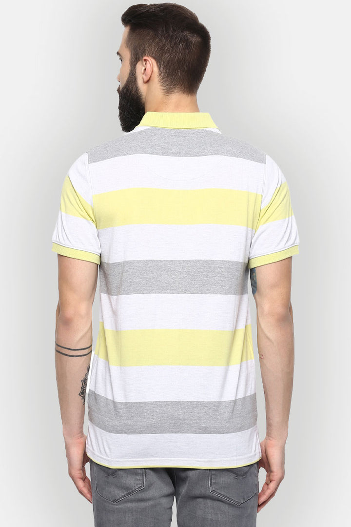 Men's Polo Collar Yarn Dyed Striped T-Shirt - Daiquiri Green & Grey Melange