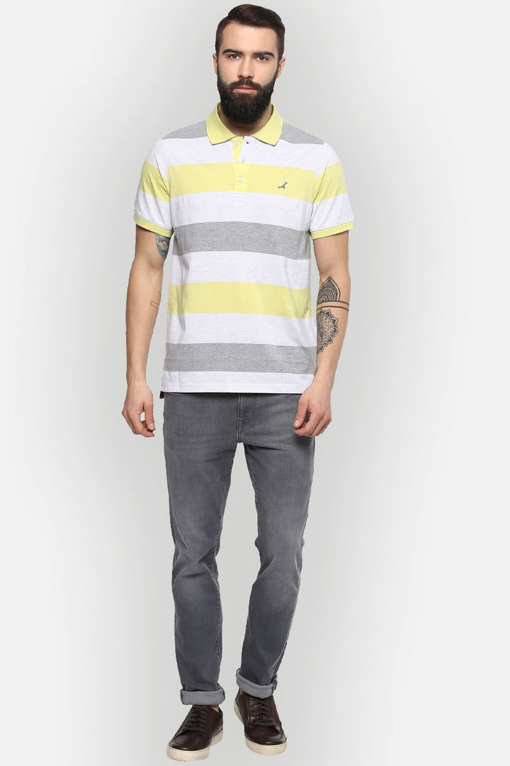 Men's Polo Collar Yarn Dyed Striped T-Shirt - Daiquiri Green & Grey Melange