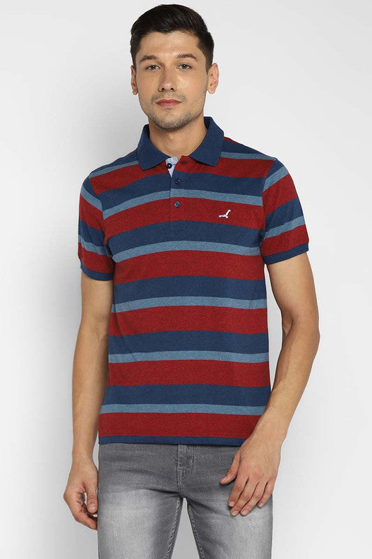 Premium Basics 100% Cotton Men's Polo Yarn Dyed Striped T-Shirt - Wine & Blue