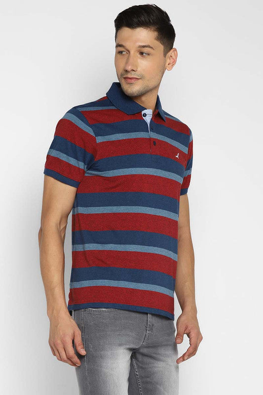 Premium Basics 100% Cotton Men's Polo Yarn Dyed Striped T-Shirt - Wine & Blue