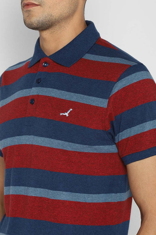 Premium Basics 100% Cotton Men's Polo Yarn Dyed Striped T-Shirt - Wine & Blue