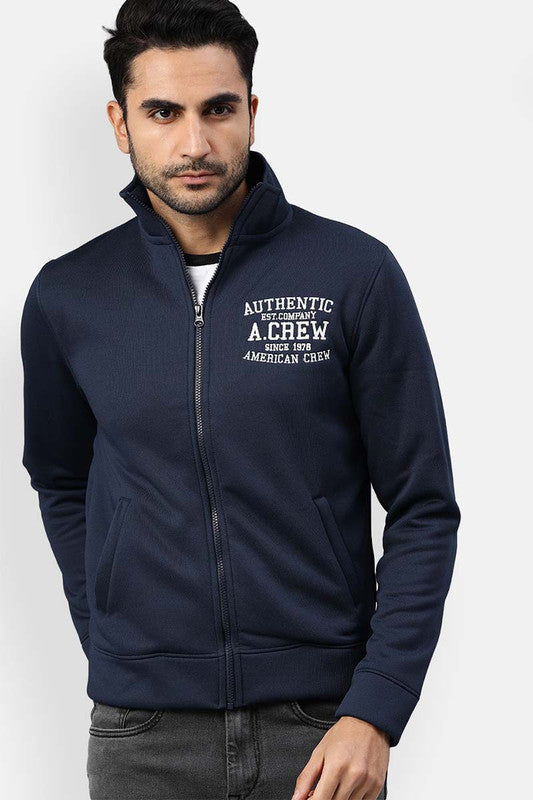 Men's Full Sleeves Zipper Jacket - Navy Blue