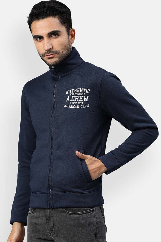 Men's Full Sleeves Zipper Jacket - Navy Blue
