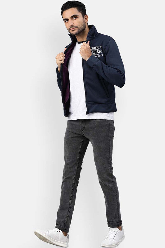 Men's Full Sleeves Zipper Jacket - Navy Blue