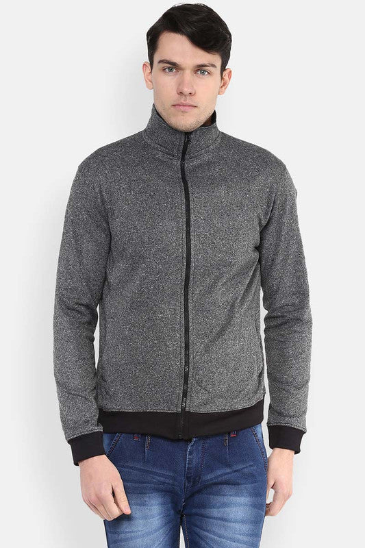 Men's Full Sleeves Zipper Jacket - Black Melange