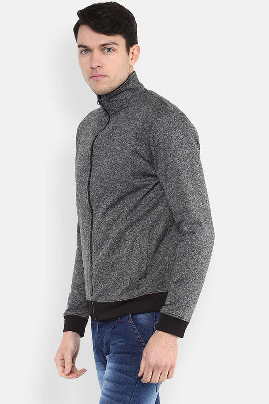 Men's Full Sleeves Zipper Jacket - Black Melange