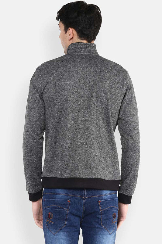 Men's Full Sleeves Zipper Jacket - Black Melange