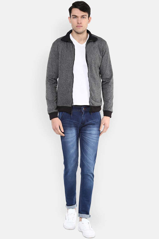 Men's Full Sleeves Zipper Jacket - Black Melange