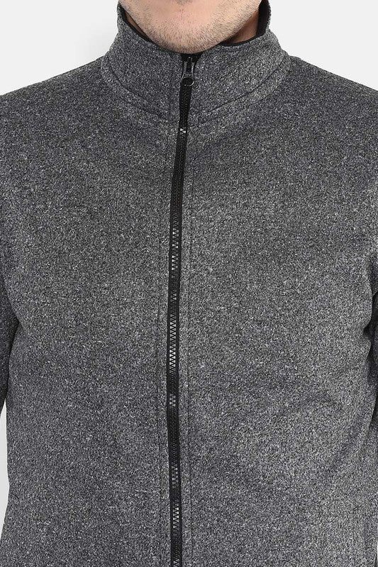 Men's Full Sleeves Zipper Jacket - Black Melange